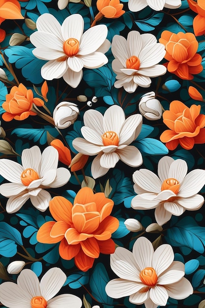 水彩風の色とりどりの花のシームレスなパターン デザイン