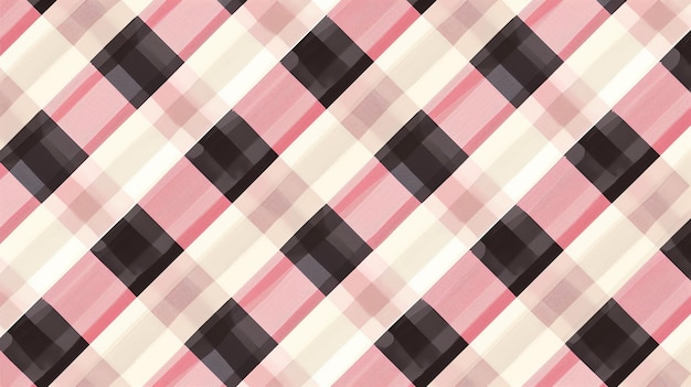 ベージュ色の背景に斜めのピンクと黒のストライプのシームレスなパターン