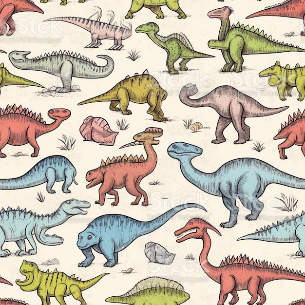 Foto modello senza cuciture di dinosauri su uno sfondo beige. - royalty - illustrazioni stock animali gratuite