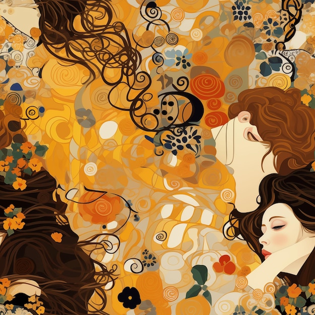 Seamless pattern A drawing in the style of Gustav Klimt For wallpaper background packaging