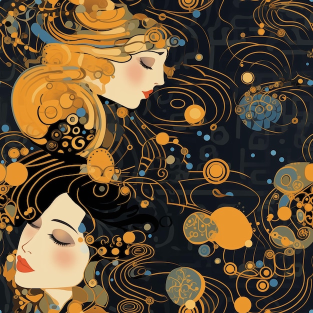 Seamless pattern A drawing in the style of Gustav Klimt For wallpaper background packaging