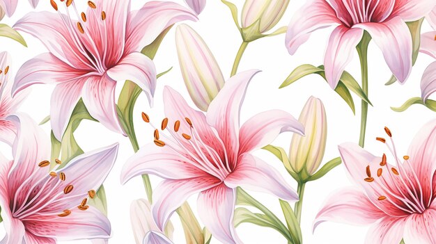 Seamless pattern of fairy lily flower on white background fairy lily flower texture background