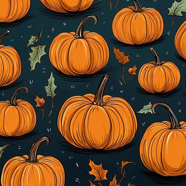 seamless pattern fall theme pumpkin illustration on an orange background