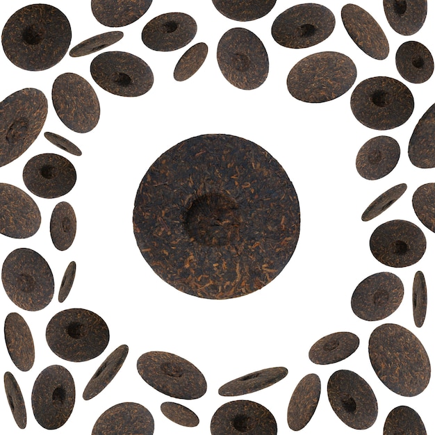 Seamless pattern of falling puerh tea cakes