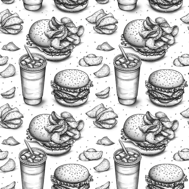 Photo seamless pattern fast food vector style hamburgers