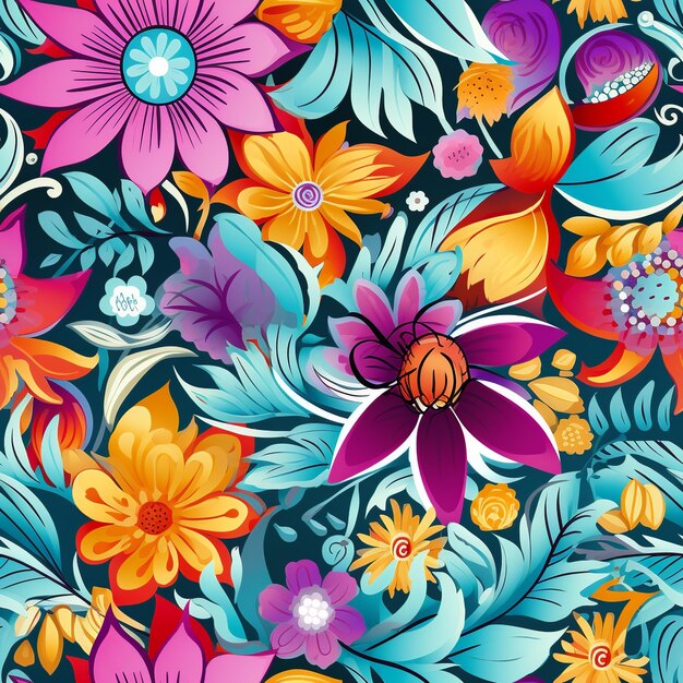 Photo seamless pattern featuring vibrant floral designs perfect for creating fresh and lively backgrounds