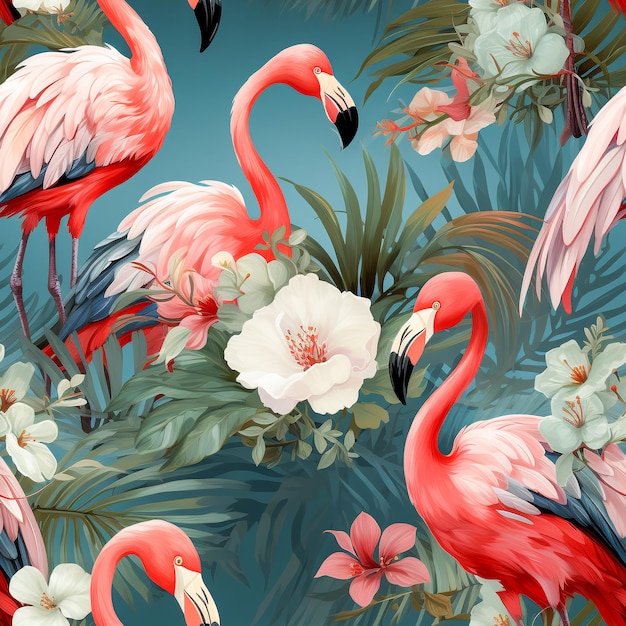 Seamless pattern Flamingo Vintage style watercolor design multiple sizes AI generated