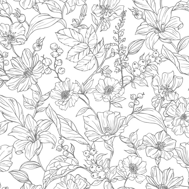 seamless pattern floral flower blossom leaves illustration doodle animal nature for wallpaper wedding invite gift paper