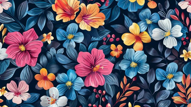 Seamless pattern floral flower blossom leaves illustration doodle animal nature for wallpaper