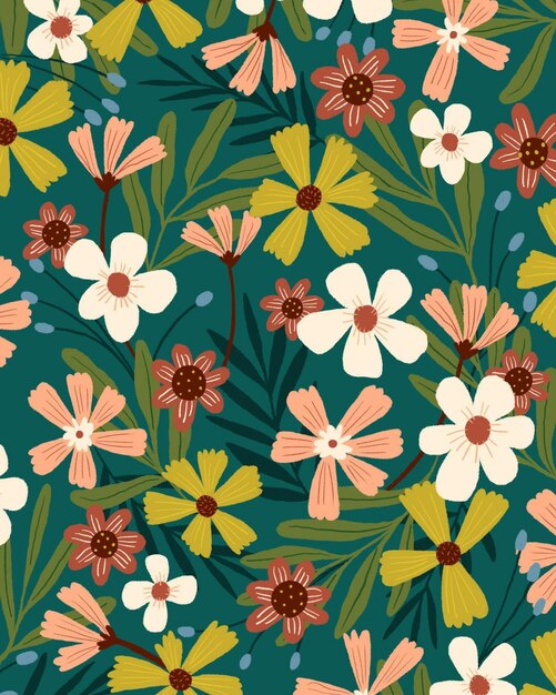 seamless pattern floral flower blossom leaves illustration