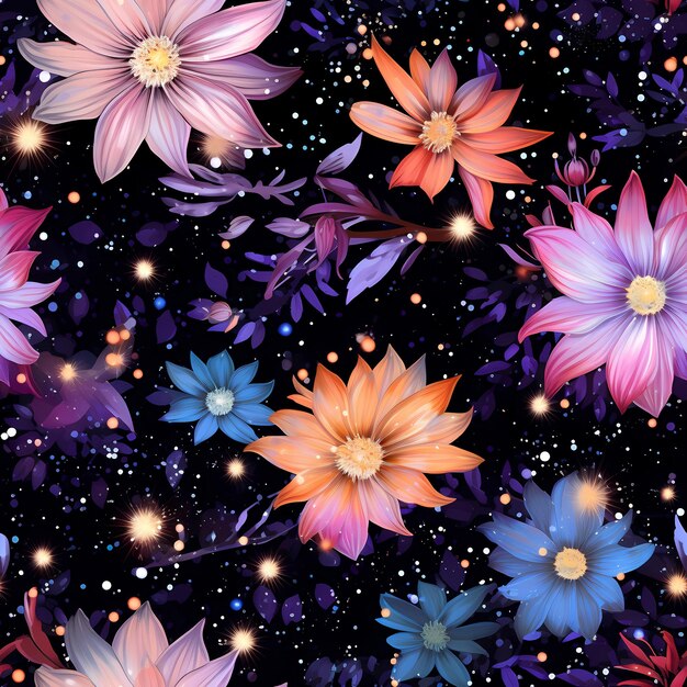 Photo seamless pattern flower cosmic elements