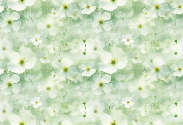 Seamless pattern Flowers in soft shades of green and white ethereal and dreamy Xray style High resolution AI generated