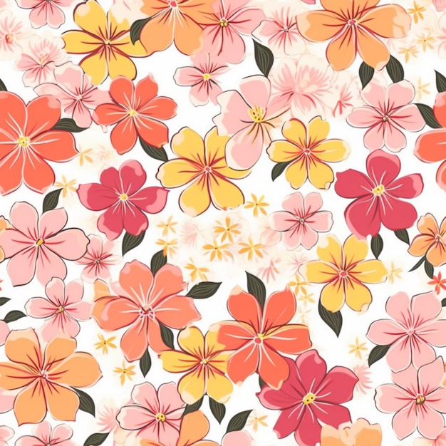 A seamless pattern of flowers on a white background.