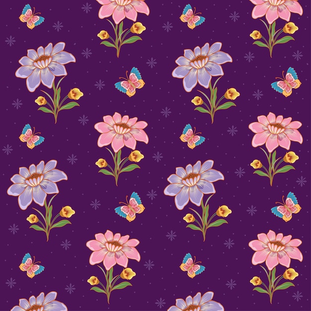 Photo a seamless pattern of flowers with leaves and flowers
