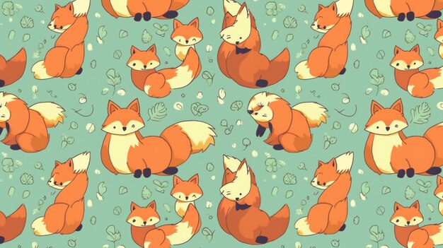 seamless pattern of foxes on a blue background generative ai