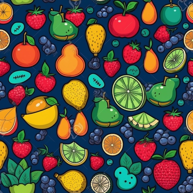 A seamless pattern of fruits and berries