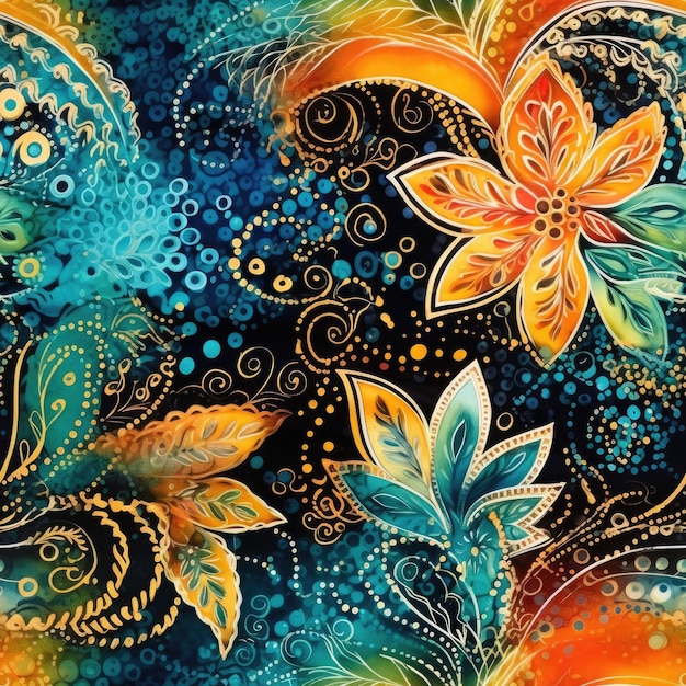 Фото Бесшовный рисунок фьюжн цветочный абстрактный традиционный рисунок ткани батик