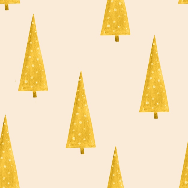 Seamless pattern golden Christmas fir tree on champagne background