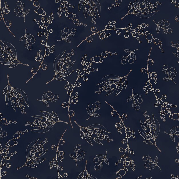 Seamless pattern. Golden elements of branches and leaves.