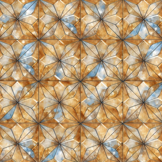 Seamless pattern of golden mosaic tiles Geometric background