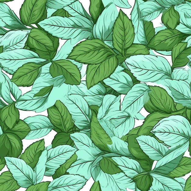 Photo a seamless pattern of green leaves on a white background generative ai
