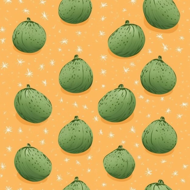 Photo a seamless pattern of green melons on a yellow background generative ai