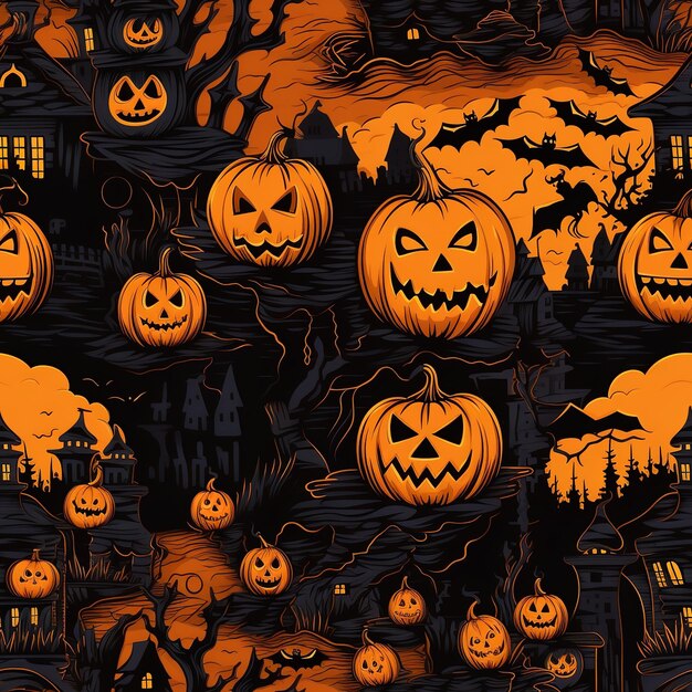 Foto disegno senza cuciture tema nero arancione di halloween