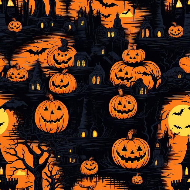 Seamless Pattern Halloween orange black theme