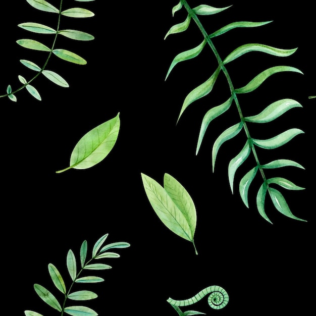 Foto modello senza cuciture delle foglie tropicali dell'acquerello verde disegnato a mano