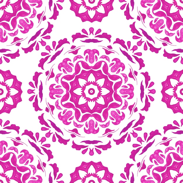 Seamless pattern handdrawn watercolor ornament pink and white with floral elements