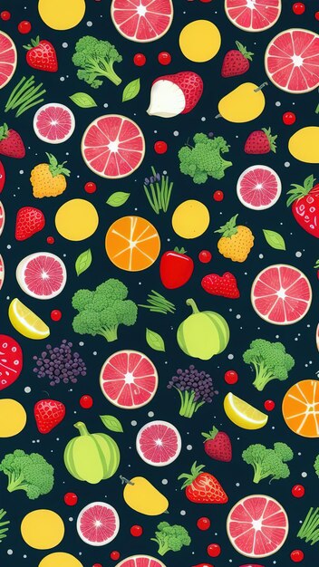 Seamless pattern of healthy vegetables with vitamins