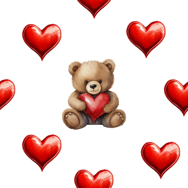 Seamless pattern heart and fluffy bear Cartoon lovely teddy bear toy St Valentine