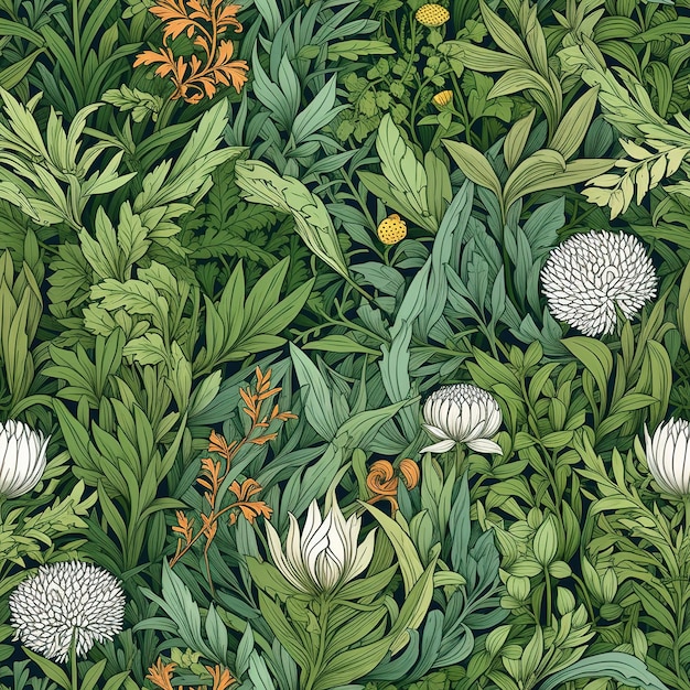 seamless pattern herbs and greenery