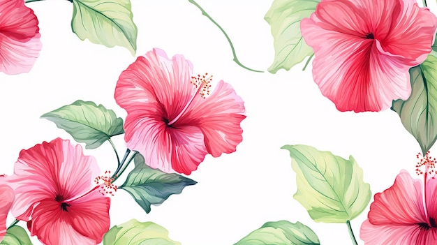 Photo seamless pattern of hibiscus flower on white background hibiscus flower texture background