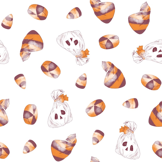 Seamless pattern for the holiday Halloween. Watercolor illustration.