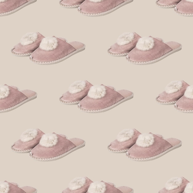 Seamless pattern of house slippers on a beige background