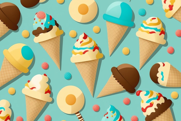 Photo seamless pattern of ice cream cones on blue background