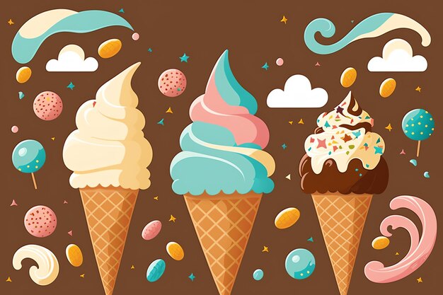 Seamless pattern of ice cream cones on blue background