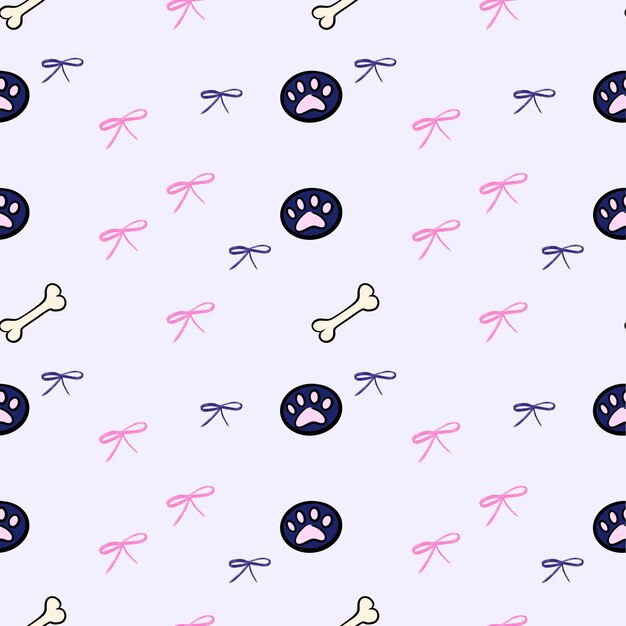 seamless pattern illustration of dogs Bones in pencil Pink bows