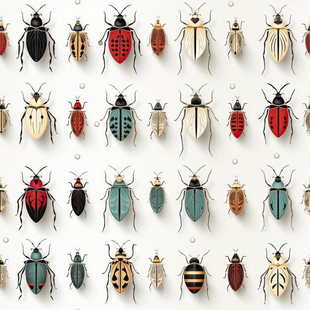 Seamless pattern of insects on a white background Selective soft focus