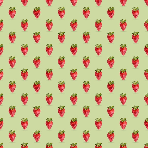 사진 은 녹색 배경에 맛있는 딸기 모양의 이없는 패턴 농장 성숙한 건강한 베리 광고 또는 벽화에 대한 배너 개념