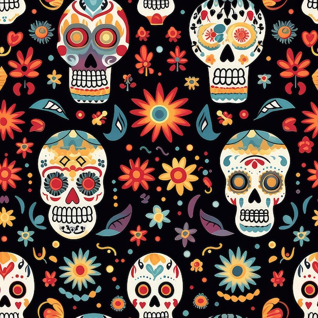 Seamless pattern La Catrina a cartoon that became a Day of the Dead emblem La Catrina