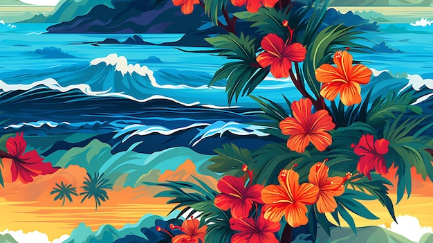 사진 원활한 패턴 풍경 하와이 여름 진동