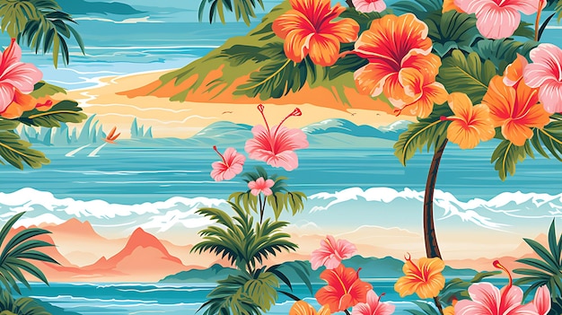 seamless pattern landscape hawaiian summer vibration