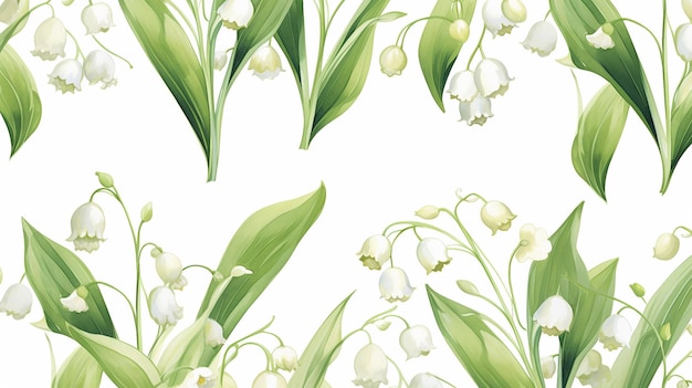 Photo seamless pattern of lily of the valley flower on white background