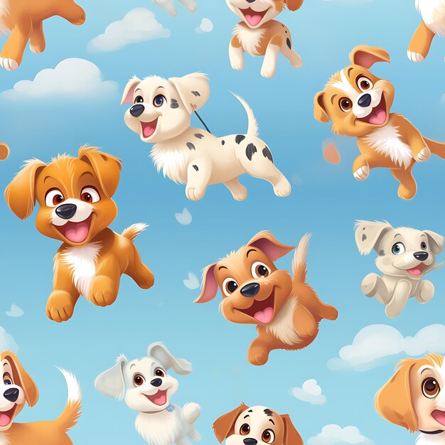 Seamless pattern of little dog expressive picturesque puppies smiling impressive and dreamy engaging