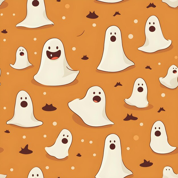 Seamless pattern a little ghost cartoon in orange background in a cartoon style Generative AI tools