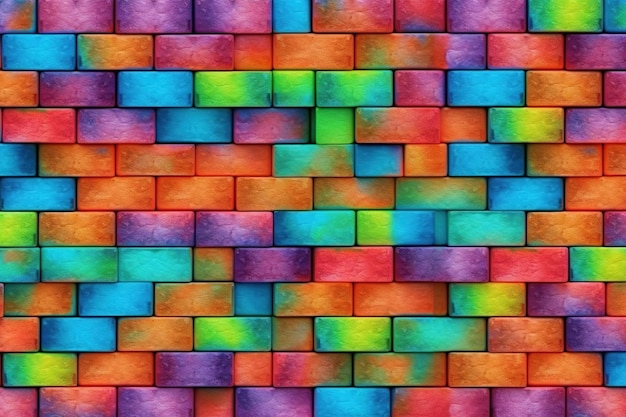 Бесшовный узор из множества разноцветных кирпичей Ai генеративный