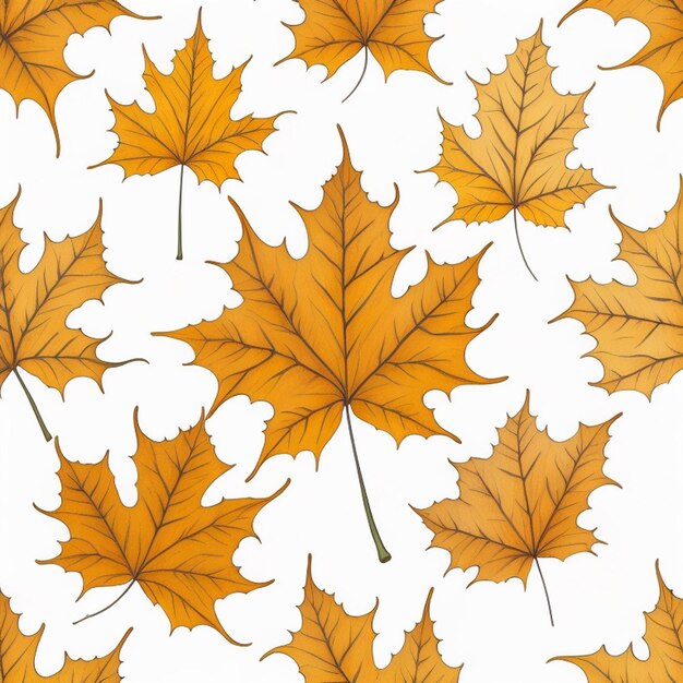 Seamless pattern of maple leaves on a white background Generative AI