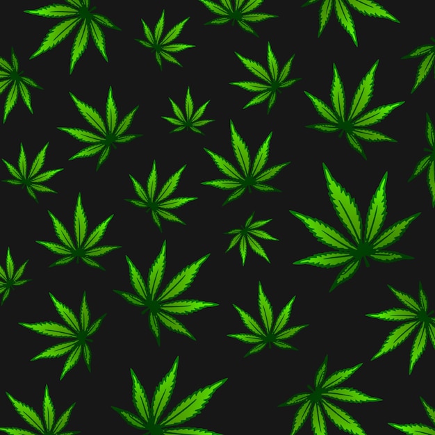 Seamless pattern of marijuana leaves on a black background